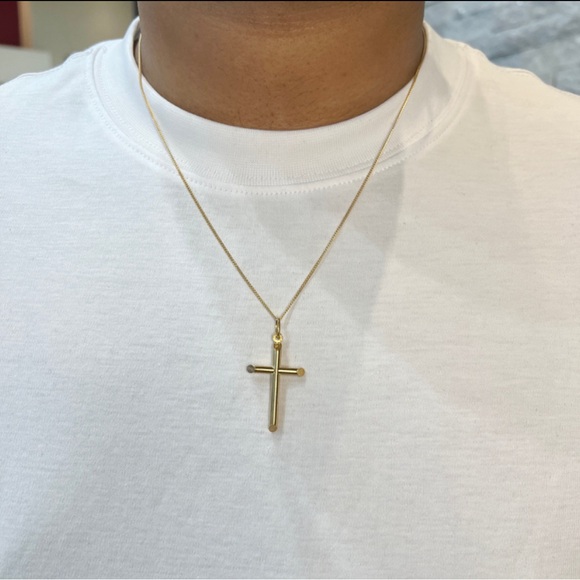 10K Yellow Gold (18mm) Plain Hollow Cross Pendant Only - Picture 14 of 14